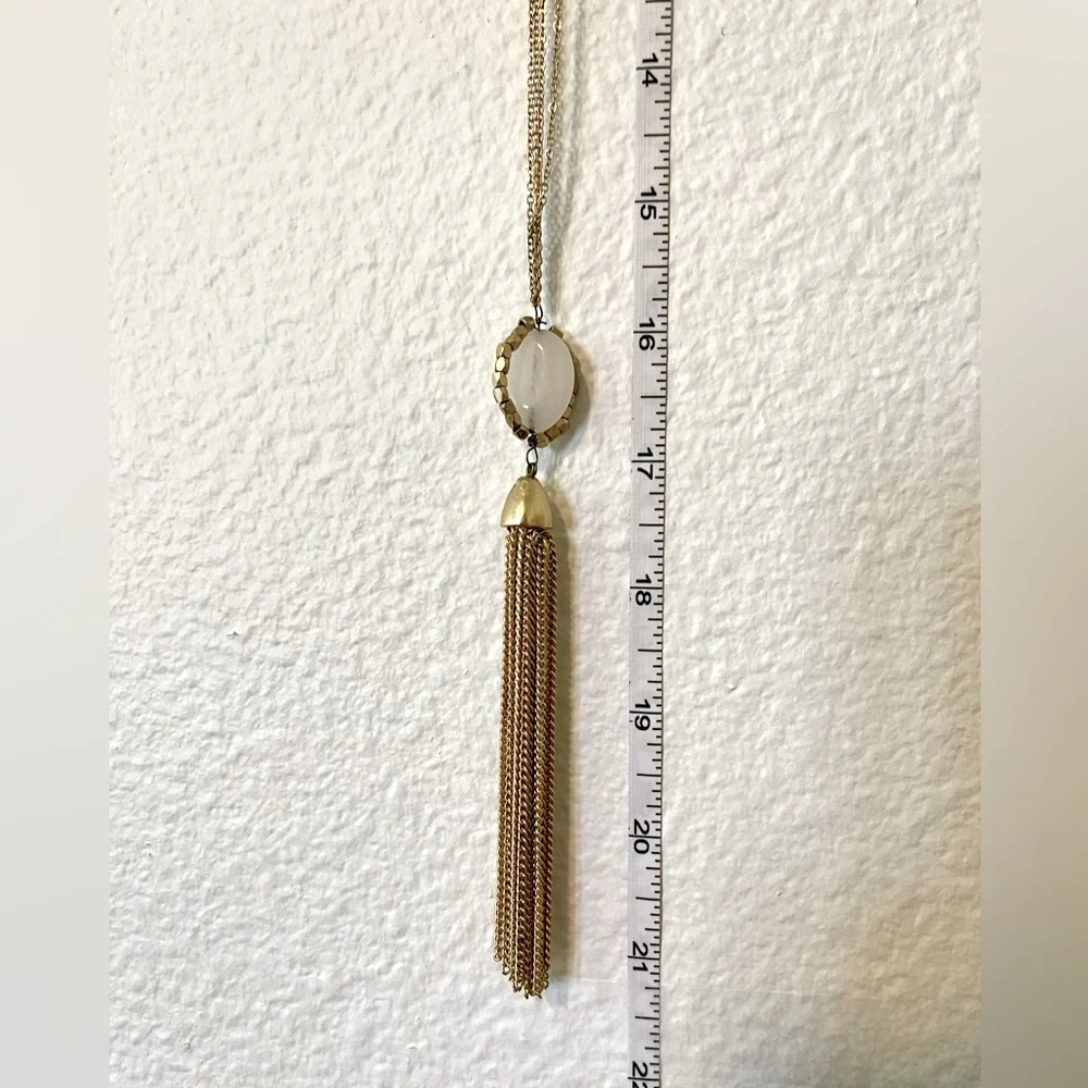 Long Gold Beaded Tassel Necklace | Boho Layered Statement Pendant Jewelry